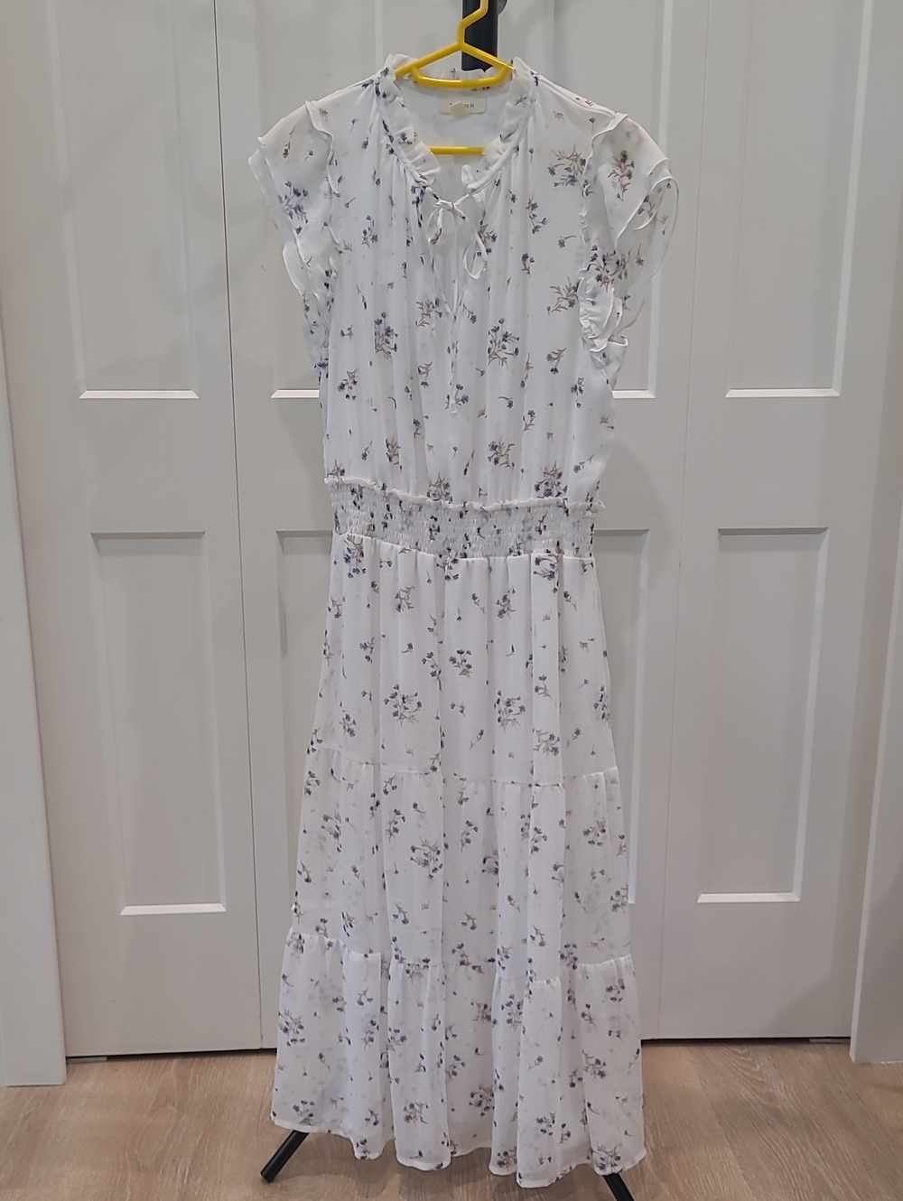 White Floral Maxi Dress with Smocked Waist